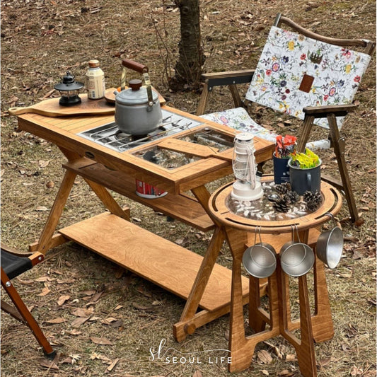 *Goalzero  Round Camping Table* Handcraft Side table, Foldable, Made in Korea