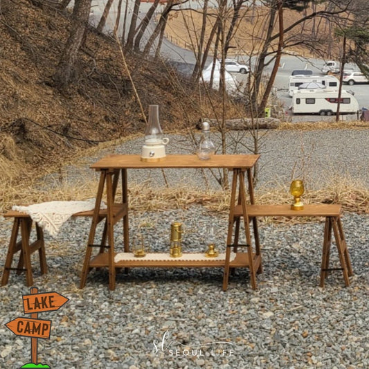 Camping wood Shelf table 4-tier, Made in Korea