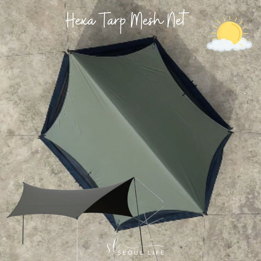 Connectable Camping Hexa tarp skin zipper connectable with Mesh Net, Made in Korea. Camping Gear