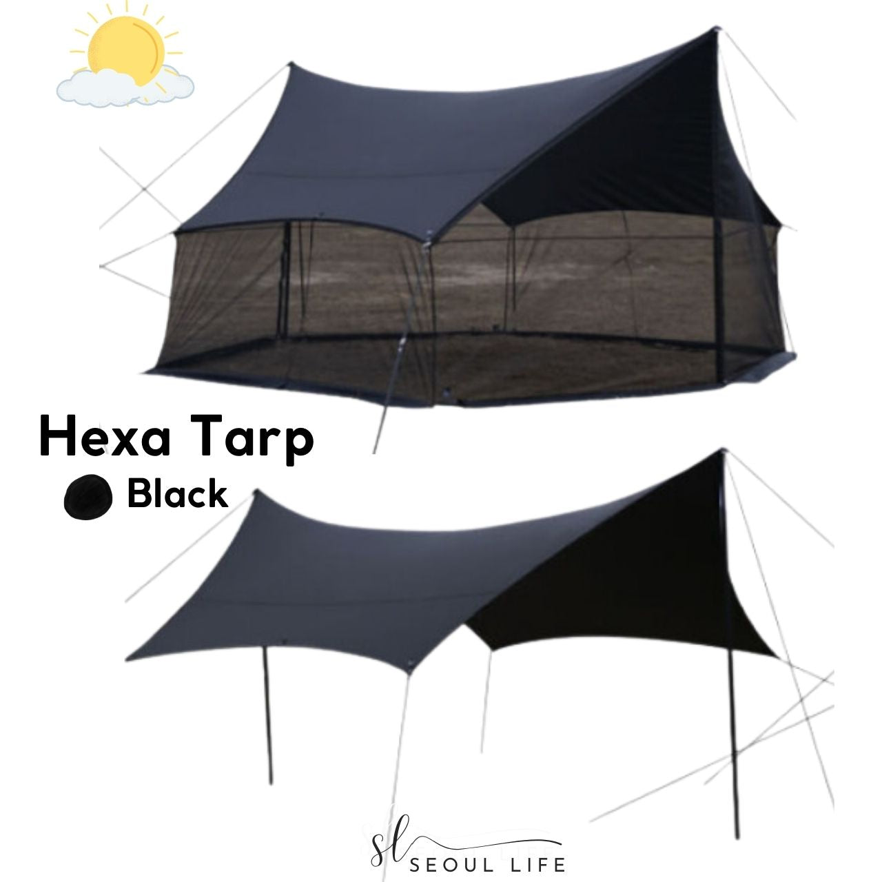 Connectable Camping Hexa tarp skin zipper connectable with Mesh Net, Made in Korea. Camping Gear