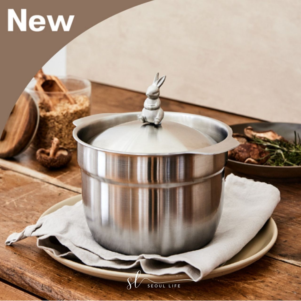 Rabbit Rice Pot & Lid, 5-ply SUS 304, Made in Korea