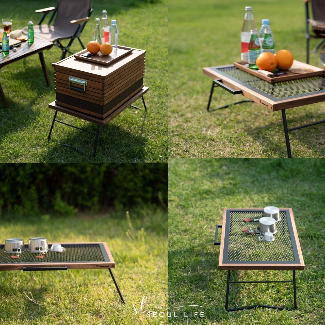 [J.Unique.Wood] Handcraft Tough Table Oak Foldable Iron Camping Table Fire Stand Side Table