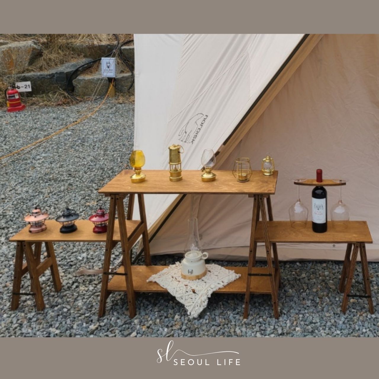 Camping wood Shelf table 4-tier, Made in Korea. Camping Gear