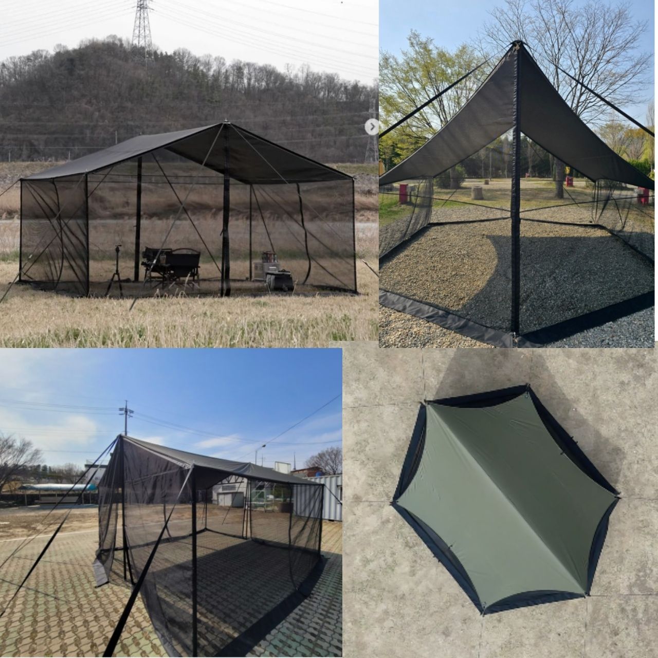 Connectable Camping Hexa tarp skin zipper connectable with Mesh Net, Made in Korea. Camping Gear