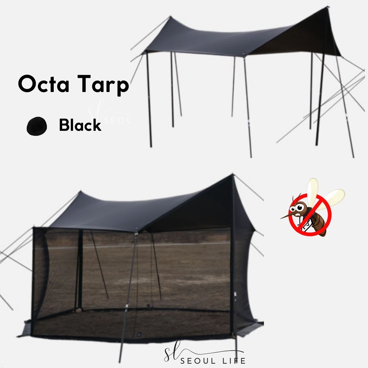 Connectable Camping Hexa tarp skin zipper connectable with Mesh Net, Made in Korea. Camping Gear