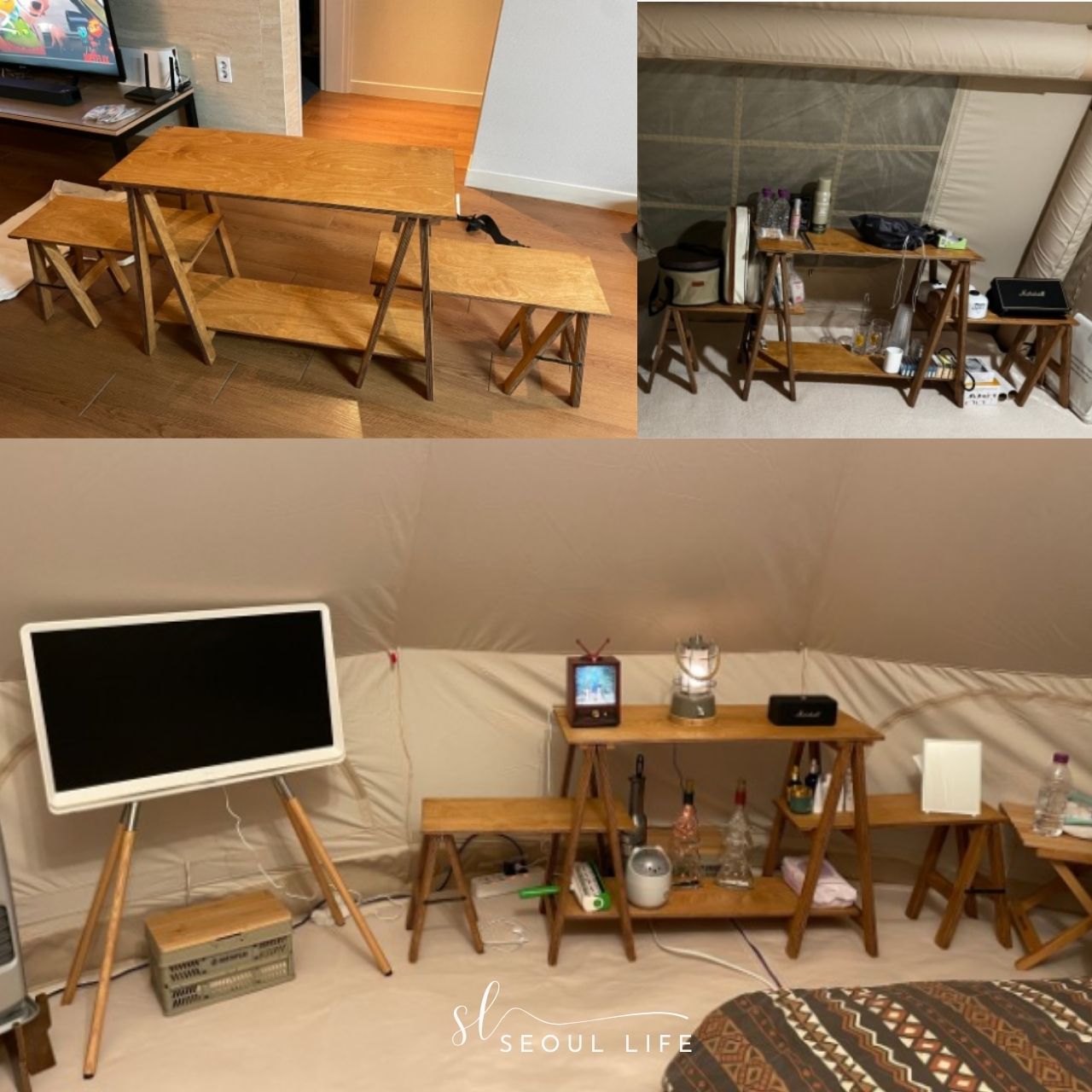 Camping wood Shelf table 4-tier, Made in Korea. Camping Gear