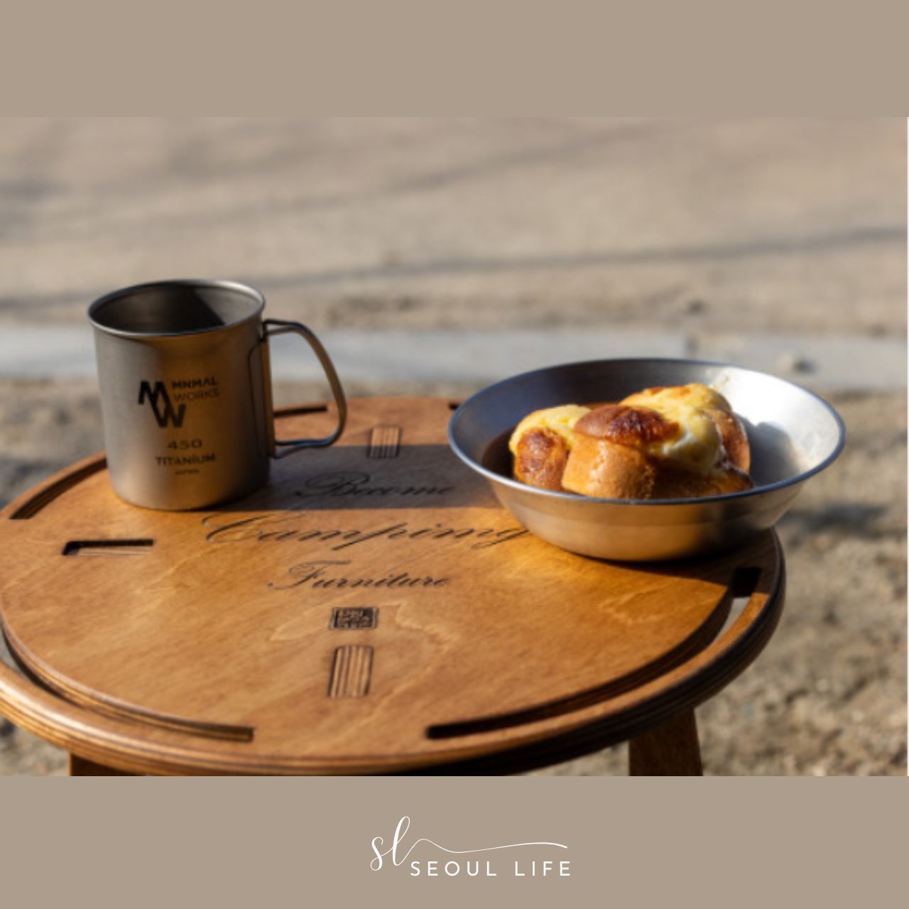 [SeoulLife] Camping Wooden Round Table, Handcraft Side table, Foldable, Made in Korea