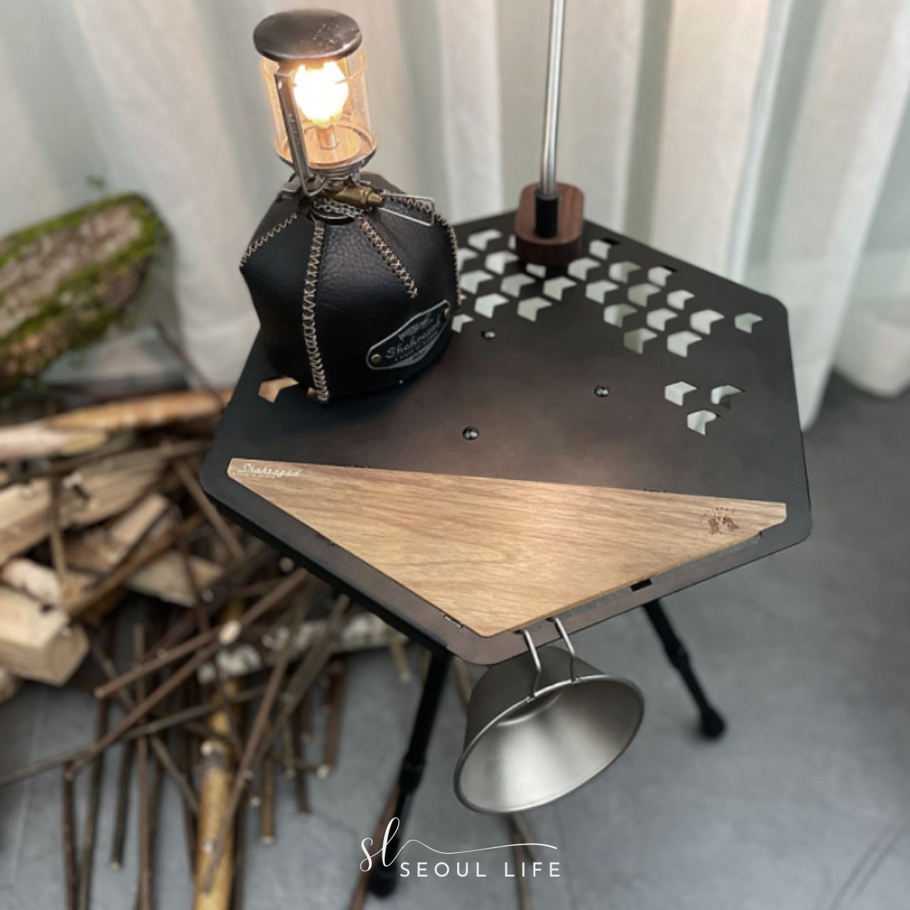 *Shahzarad* Hexa camping side table, camping lantern table, Made in Korea