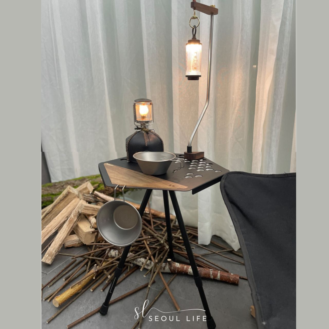 *Shahzarad* Hexa camping side table, camping lantern table, Made in Korea