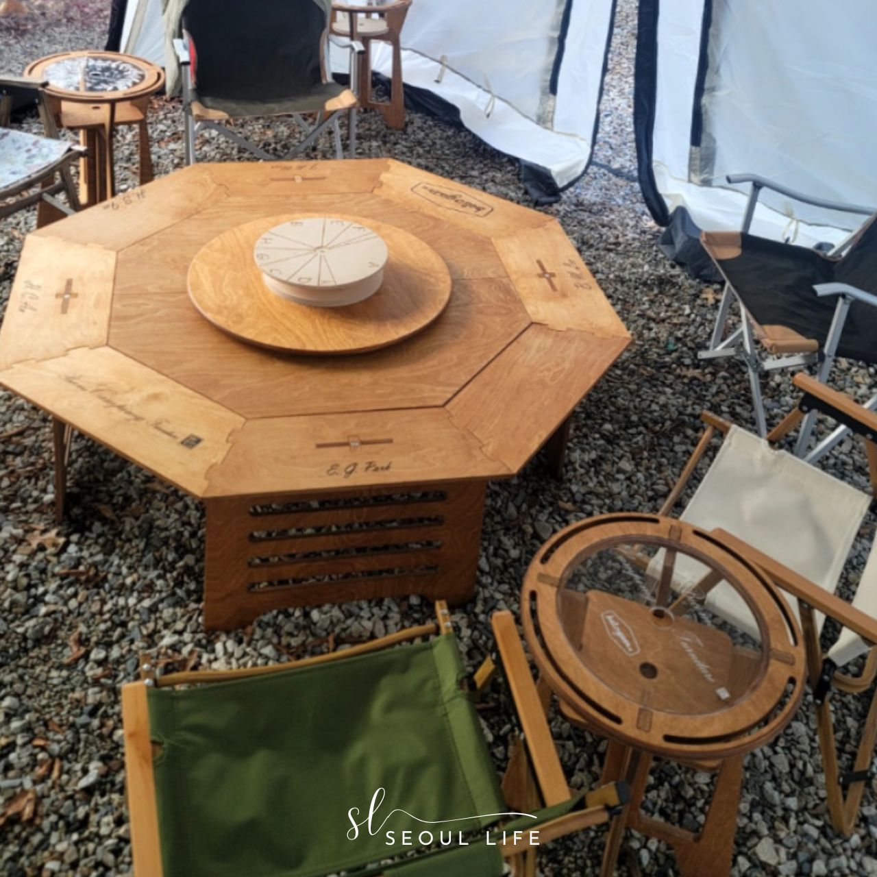 *Goalzero  Round Camping Table* Handcraft Side table, Foldable, Made in Korea