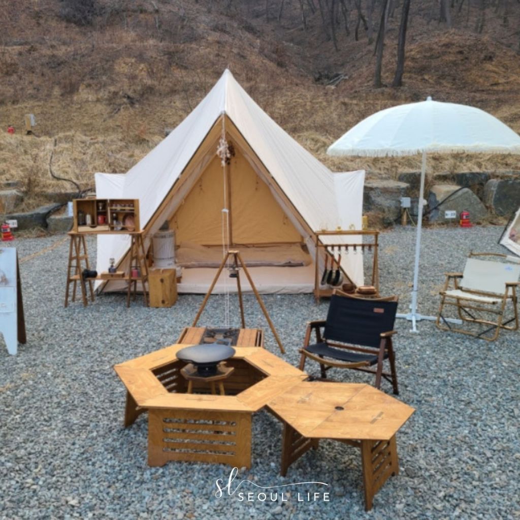 Wooden Hexagonal camping table, parasol stove, BBQ fire table, foldable & extendable table