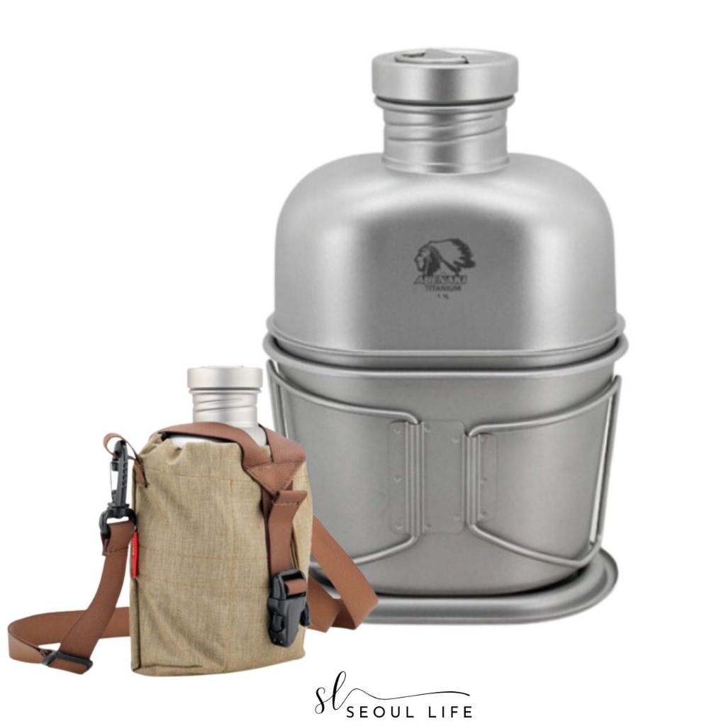 *Abenaki* Titanium Retro Water Bottle & Single Cooking Pot Set/ 1100ml water bottle & 700ml Pot & Sling Bag for camping