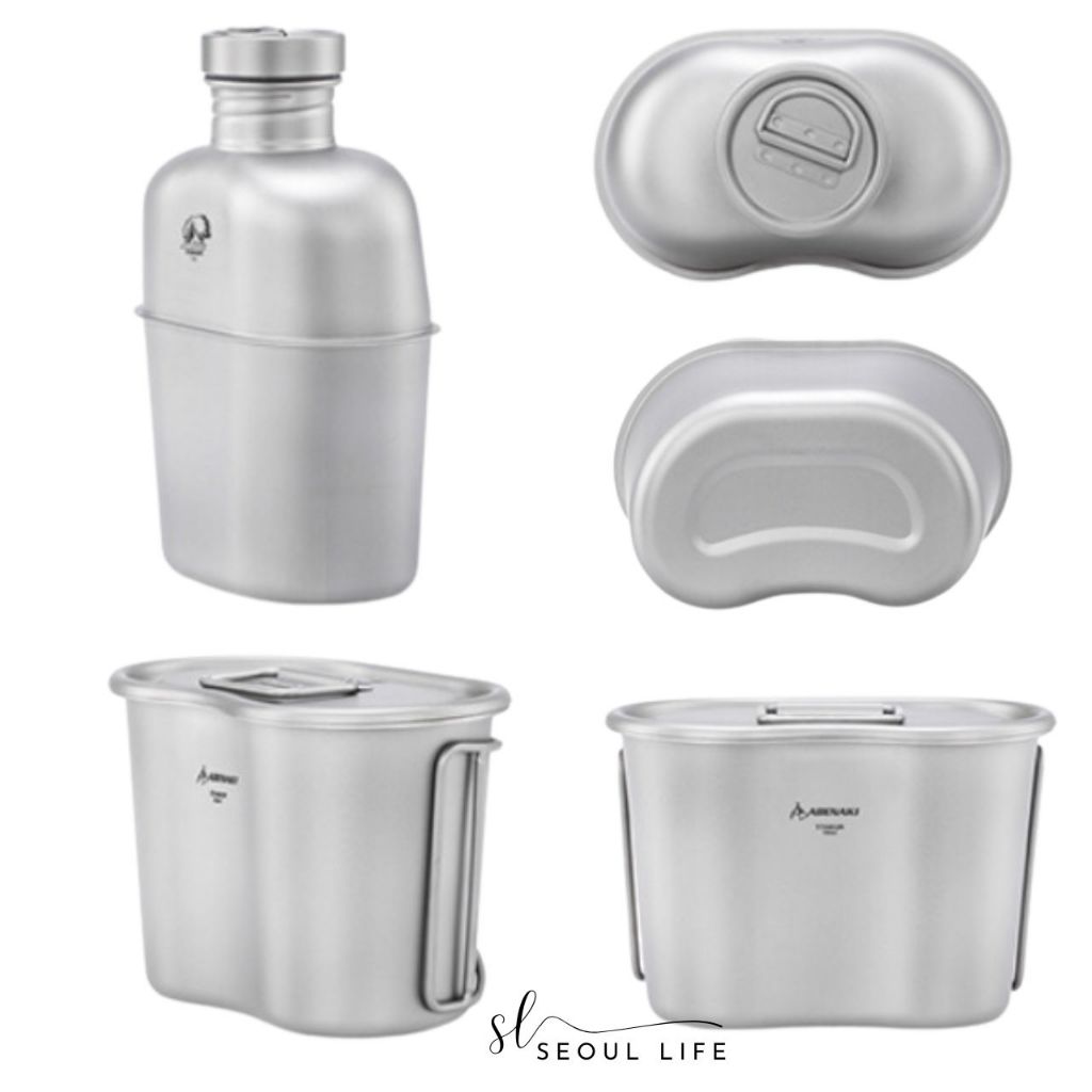 *Abenaki* Titanium Retro Water Bottle & Single Cooking Pot Set/ 1100ml water bottle & 700ml Pot & Sling Bag for camping