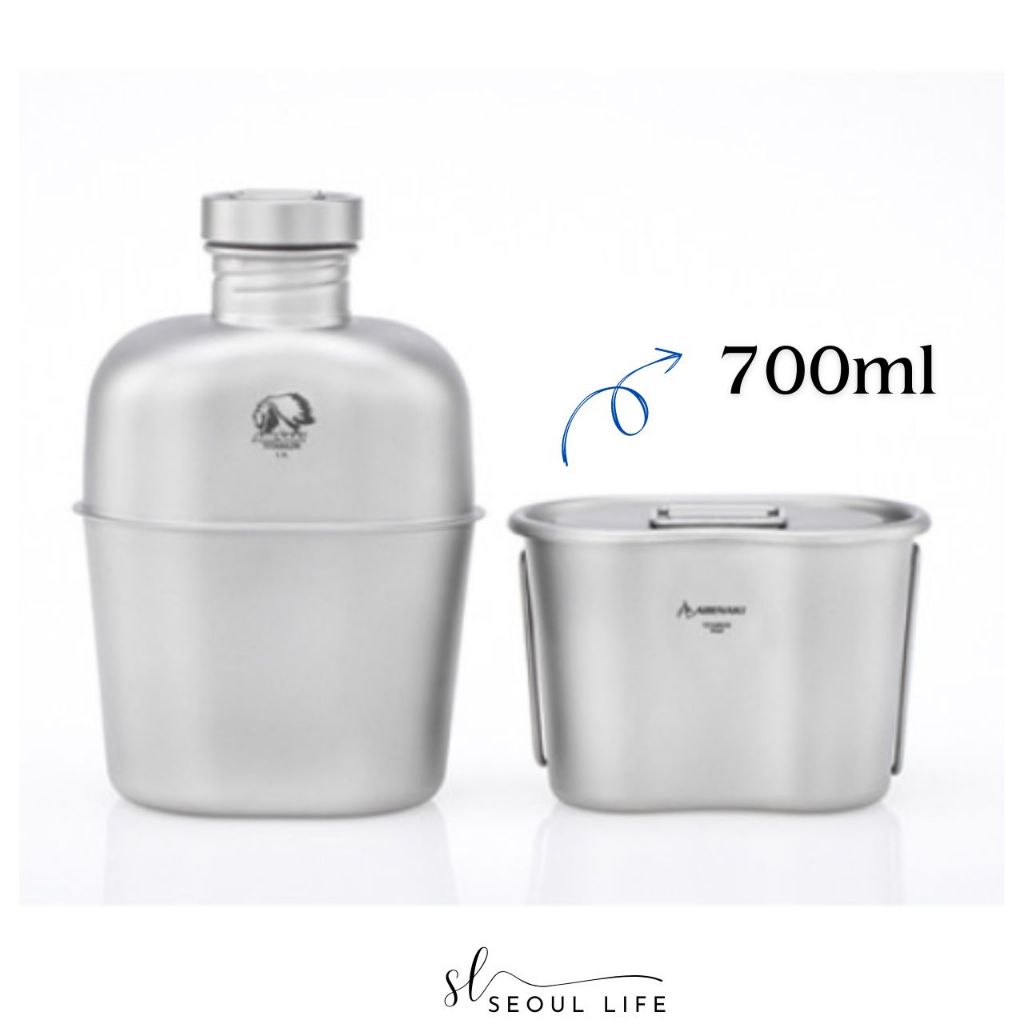*Abenaki* Titanium Retro Water Bottle & Single Cooking Pot Set/ 1100ml water bottle & 700ml Pot & Sling Bag for camping