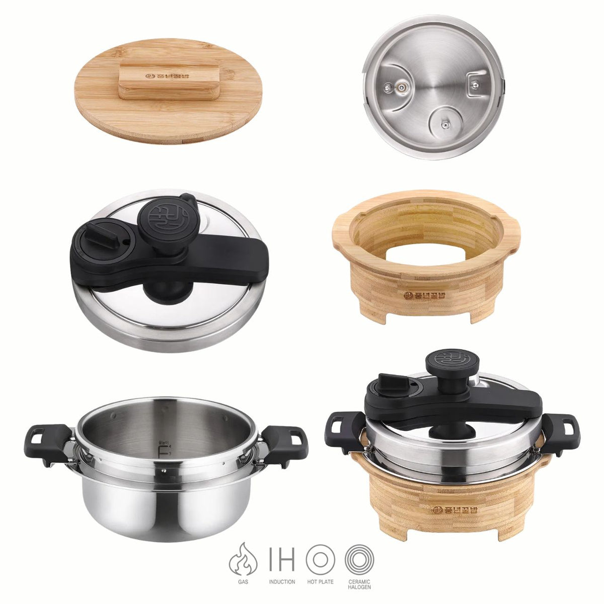[PoongNyun] PN Korean Style Pressure Rice Pot 5-Piece Set | SUS 304 3-Ply