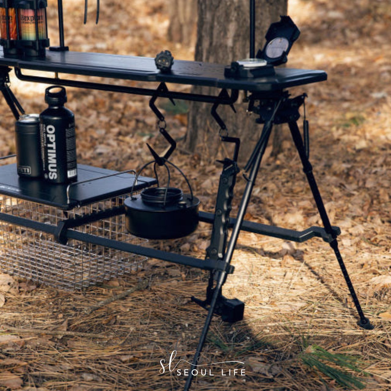 [Wooden Shelf] 2 Tier Camping Hanger & Shelf with Steel Baskets & Cover plates