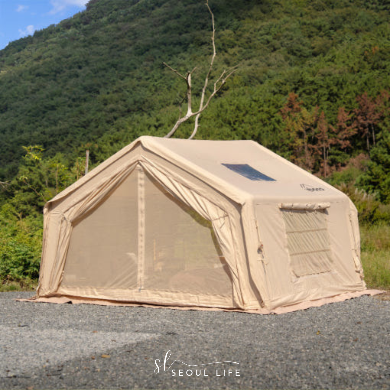 coody 8 ft. x 11 ft. Inflatable Tent Glamping Tents for 4Person EasySetup 4 Season Waterproof Outdoor Tent Beige