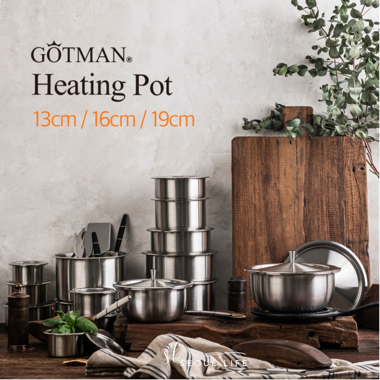 [Gotman] Premium Heating Pot 316Ti Stainless, 5-Ply Copper Core, 3 Sizes