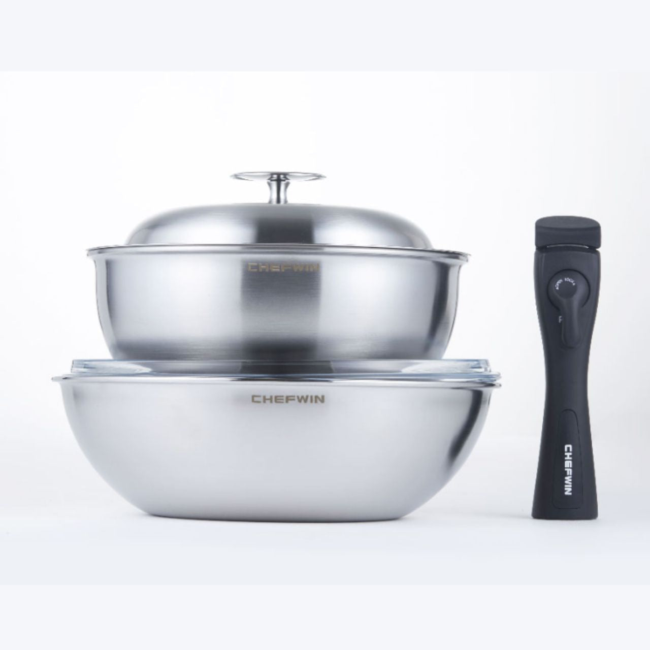 [Chefwin] 316STS(Ti) 22cm & 26cm Wok Set with Lids + detachable handle