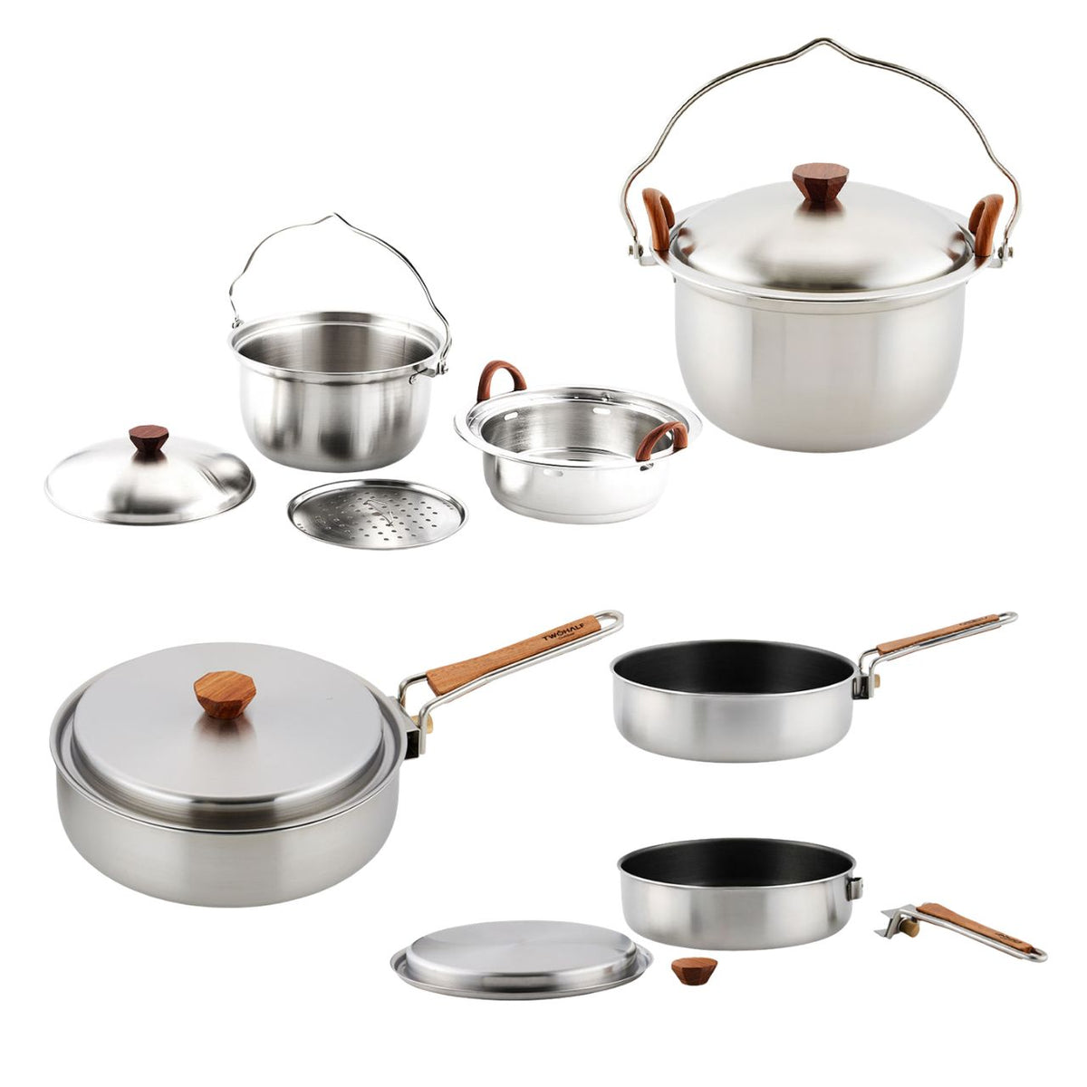 [Twohalf] 3-Ply SUS 304 All-in-One Outdoor Camping Cookware Set