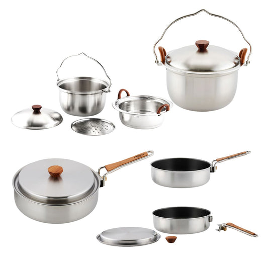 [Twohalf] 3-Ply SUS 304 All-in-One Outdoor Camping Cookware Set