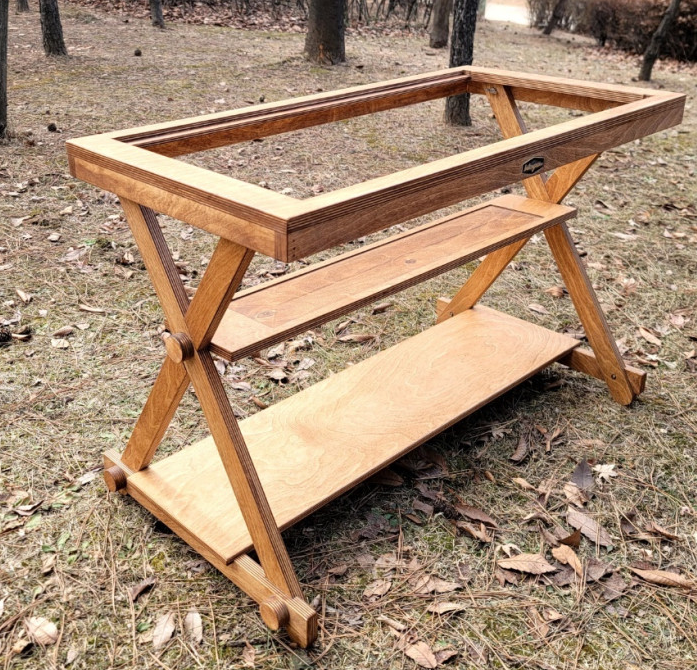 IGT Stove Plate Convertible Foldable Wood 3 Tier Table, Made by BEOMI Craft in Korea. Camping Rental