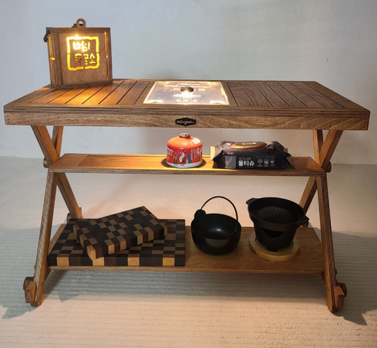 [Beomi] IGT Stove Plate Convertible Foldable Wood 3 Tier Table