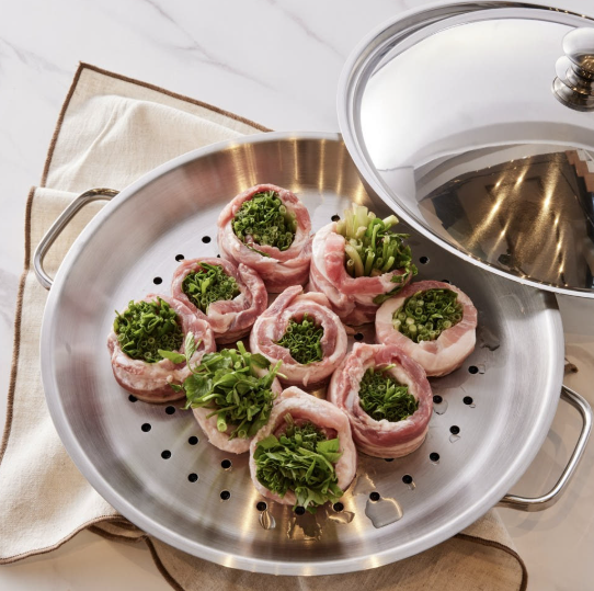 [カリタス] 304ステンレス グリドルパン 高ドーム蓋 スチームプレート付き