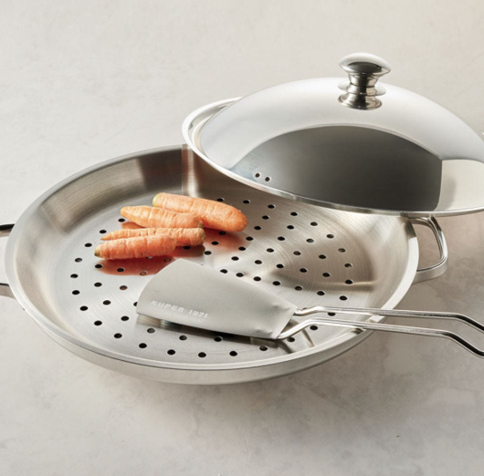 [カリタス] 304ステンレス グリドルパン 高ドーム蓋 スチームプレート付き