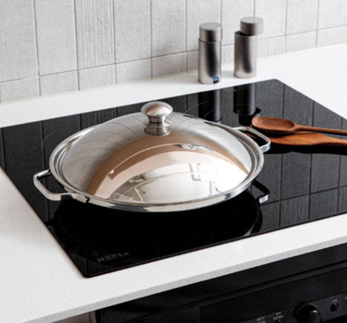 [カリタス] 304ステンレス グリドルパン 高ドーム蓋 スチームプレート付き