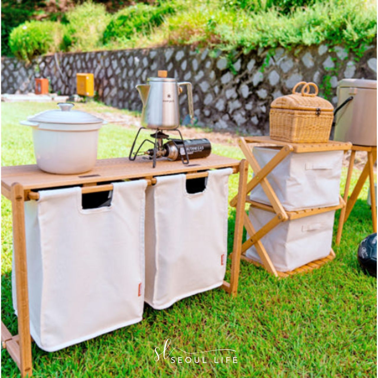 [HealBreathe] Wooden Camping Side Table, Camping Basket, Storage Table, Shelf