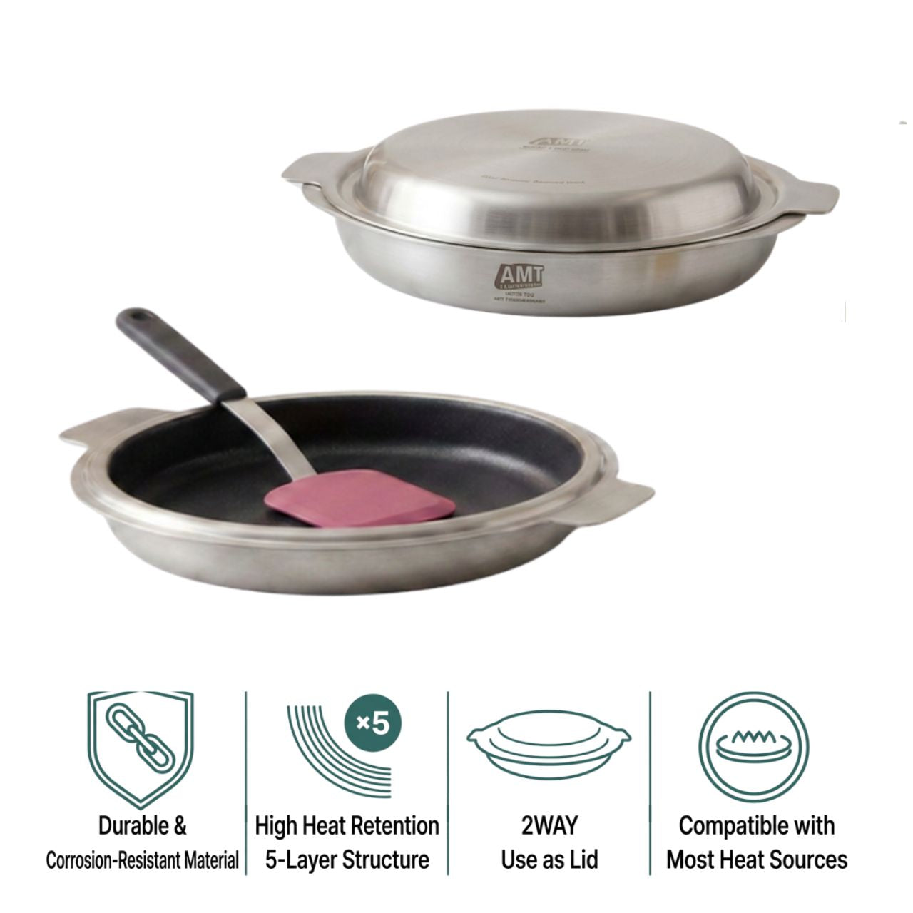 [AMT] 316Ti Double Pan, Premium 5-Ply Stainless Steel Cookware