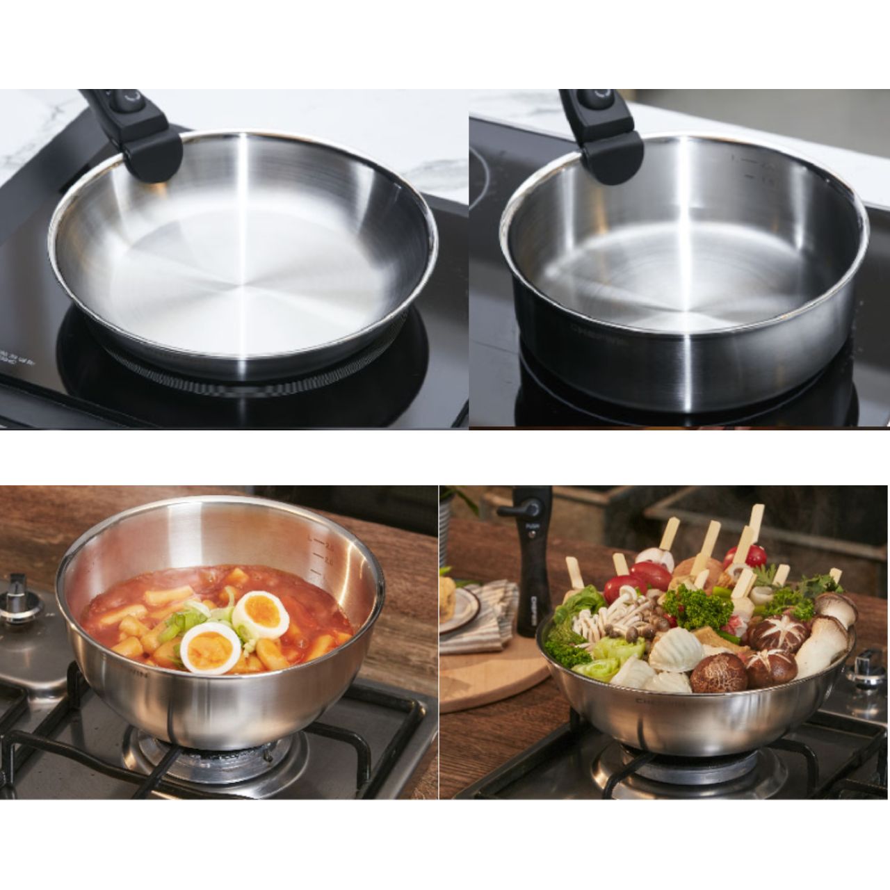 [Chefwin] 316STS(Ti) 22cm & 26cm Wok Set with Lids + detachable handle