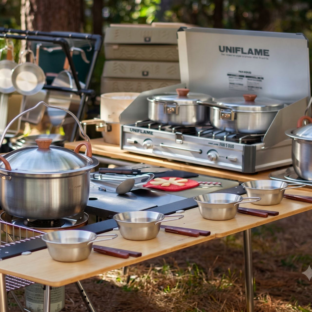 [Twohalf] 3-Ply SUS 304 All-in-One Outdoor Camping Cookware Set