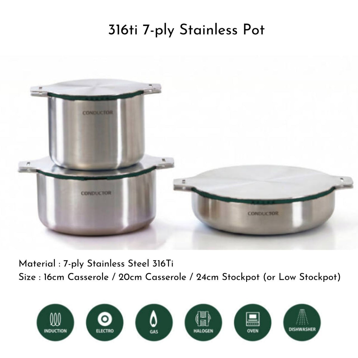 [Conductor] 7-Ply 316Ti Stainless Steel Detachable Cookware Pot