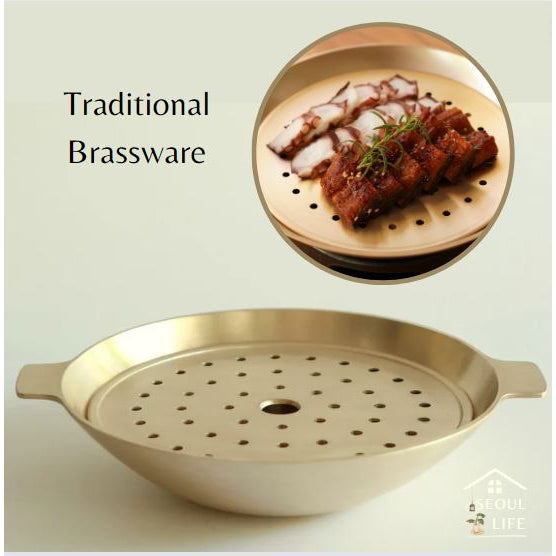 *NotDam* 韓國傳統黃銅器皿 24 公分烹飪鍋帶蒸氣盤