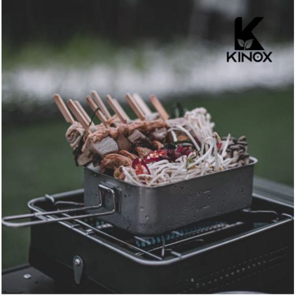 *Kinox* SUS 304 Stainless camping cookware & pot with steam plate, frying basket, frying pan and storage bag