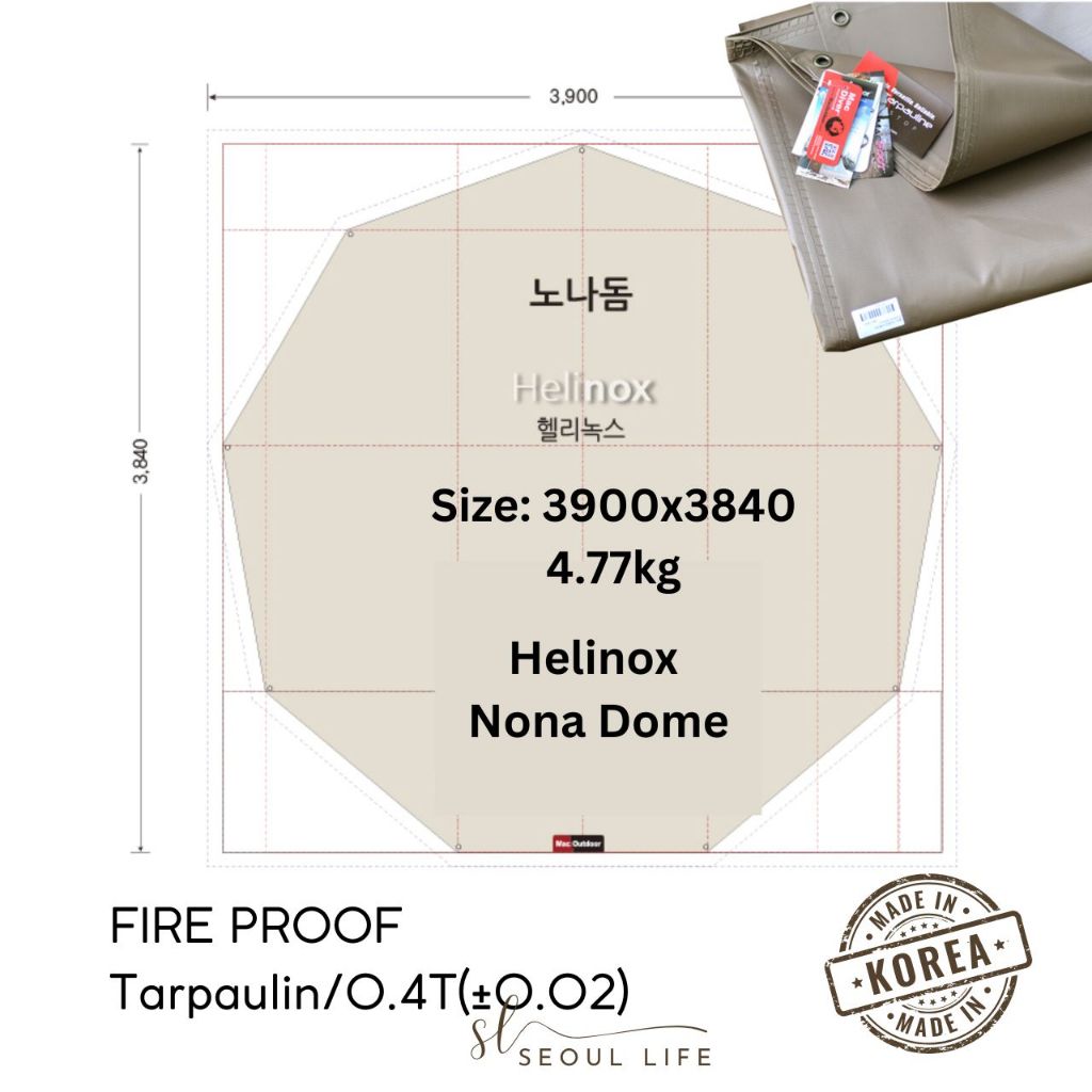 *MacOutdoor* Footprint for Helinox Nona Dome 4 tent/ Fireproof & Water repellent.