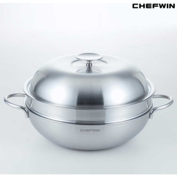 *Chefwin* Stainless 316 5-Ply Multi Wok 32cm/ Steam Plate & Stainless Lid.